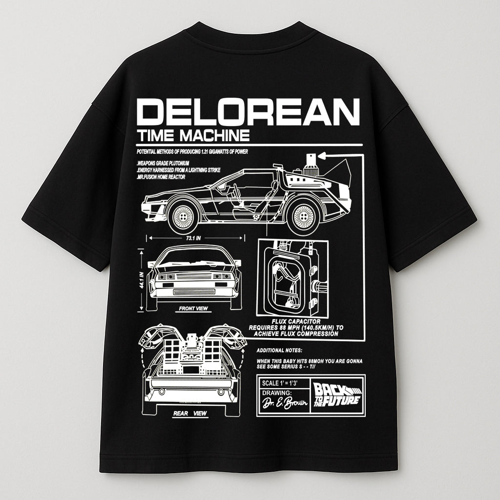 DeLorean Time Machine Blueprint Tee – Back to the Future Edition