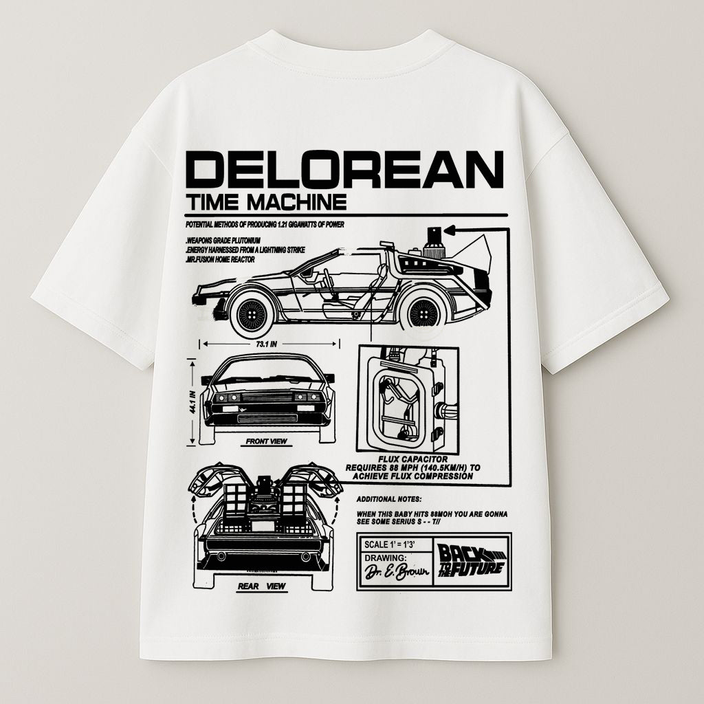DeLorean Time Machine Blueprint Tee – Back to the Future Edition