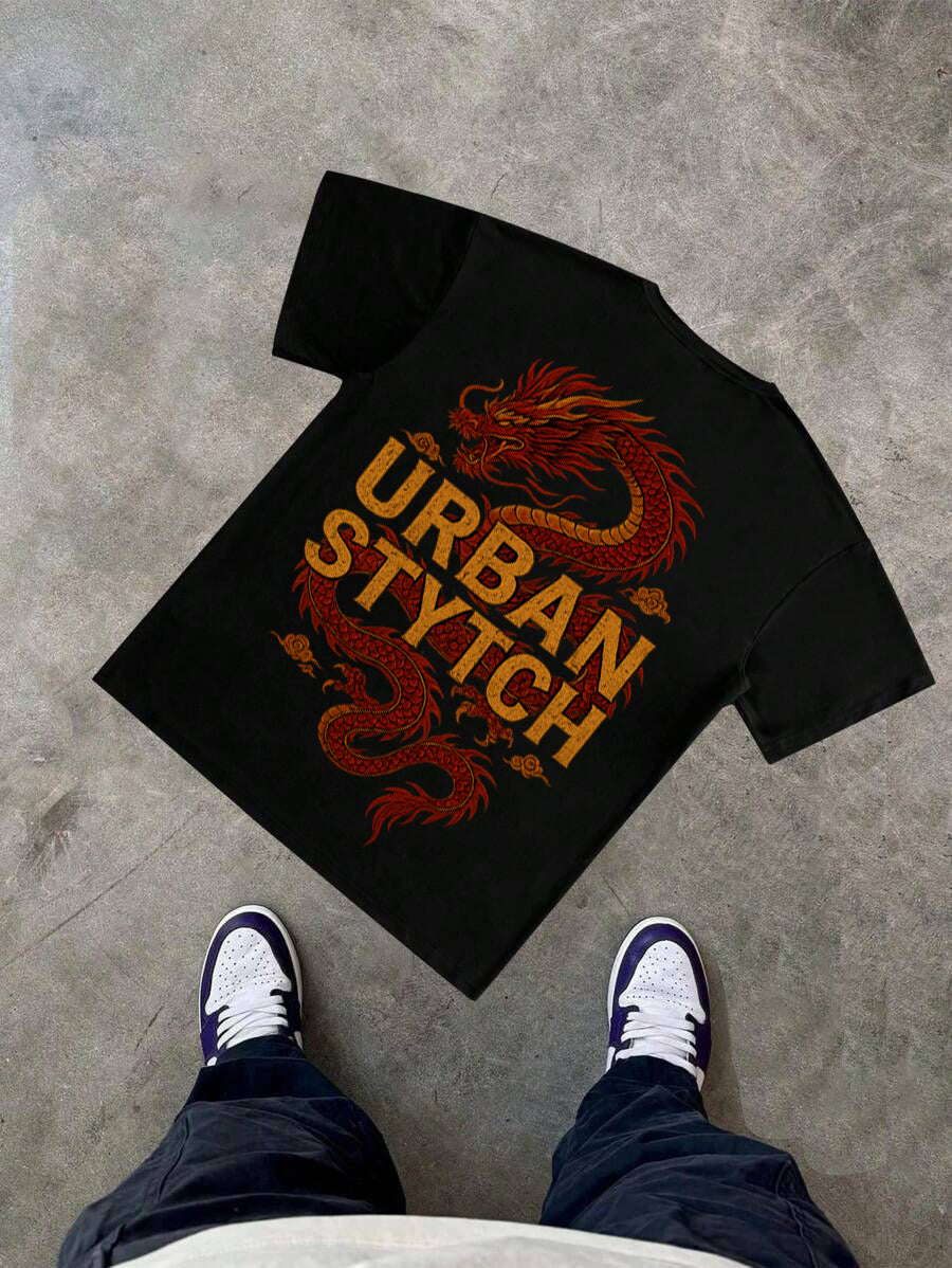 π₯ URBAN STYTCH Dragon Print Premium Streetwear Tee