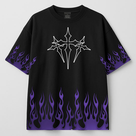 🔥 Purple Flame Gothic Cross Tee
