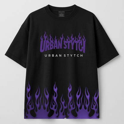 Urban Stytch Purple Flame Oversized T-Shirt