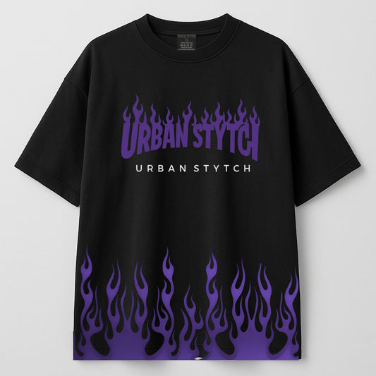 Urban Stytch Purple Flame Oversized T-Shirt