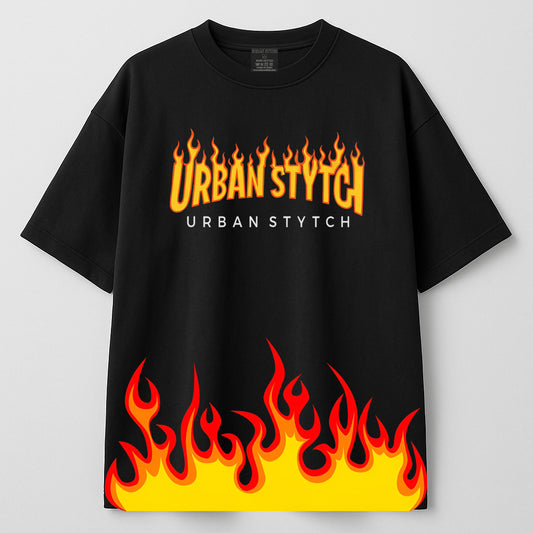 Urban Stytch Flame Graphic Oversized T-Shirt