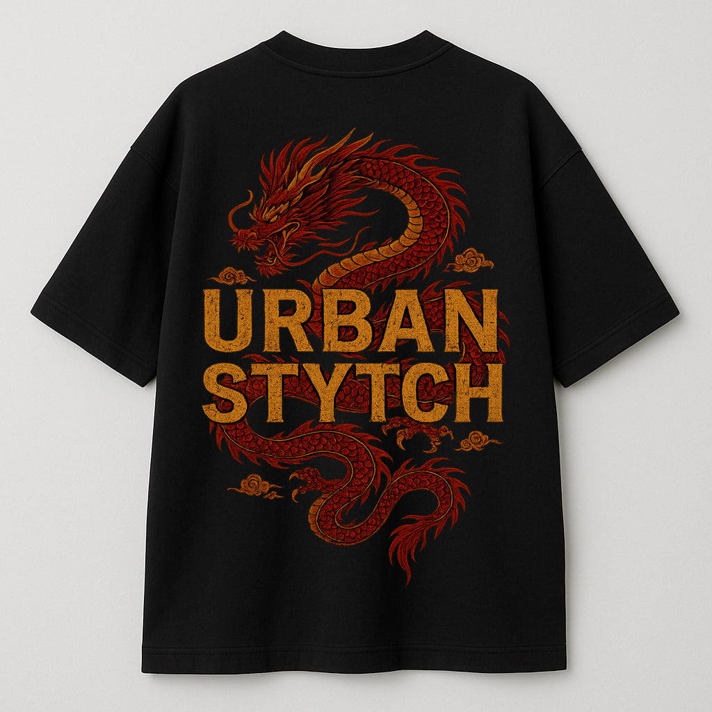 🔥 URBAN STYTCH Dragon Print Premium Streetwear Tee