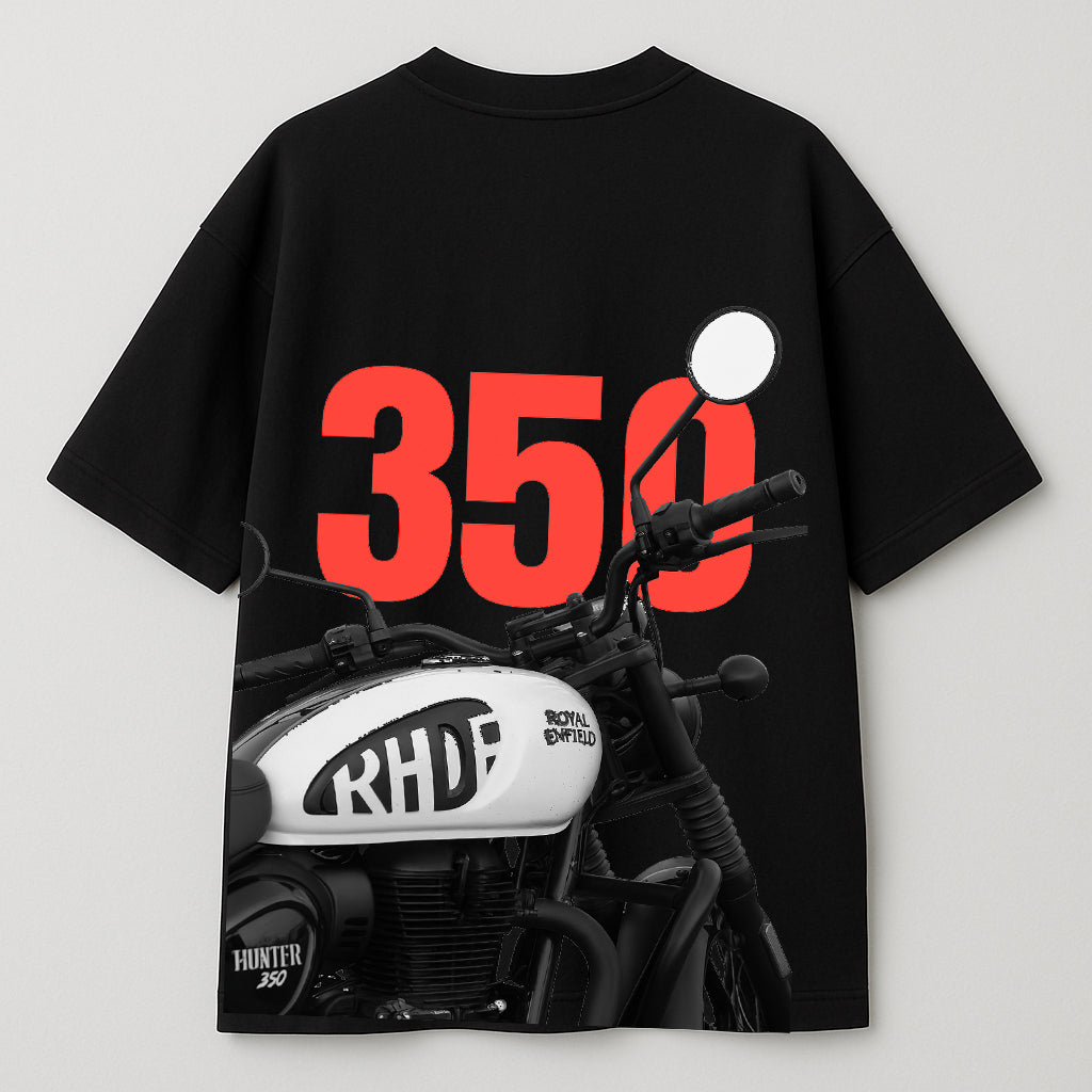 Royal Enfield. Hunter 350 Graphic OVERSIZE Tee – Black/White