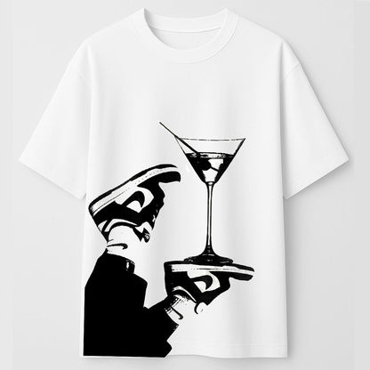 "Sneakers & Sips" Graphic Tee – Retro Martini Print | White Oversized Streetwear Shirt