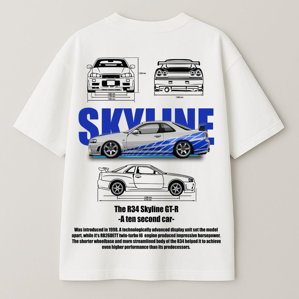 Nissan Skyline R34 GT-R Graphic Oversized T-Shirt – "Ten Second Car" Edition