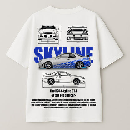 Nissan Skyline R34 GT-R Graphic Oversized T-Shirt – "Ten Second Car" Edition